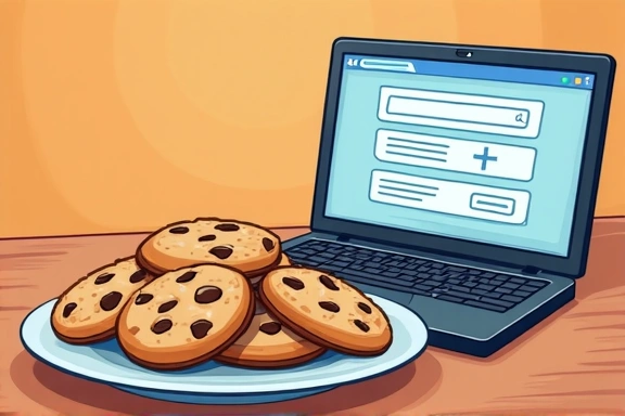 Ilustracja ciasteczek na komputerze, symbolizująca pliki cookie